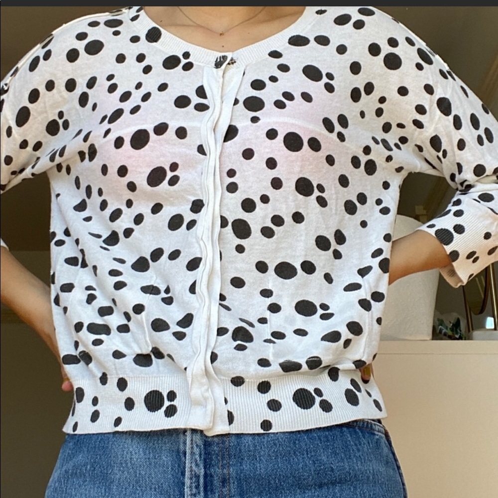 Cabi white polka dot cardigan